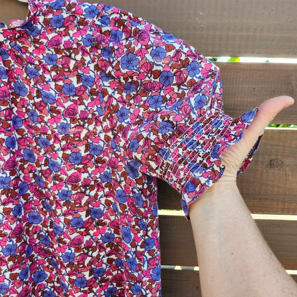 J.Crew 100% Linen Floral Puff Sleeve Romantic Blouse Cottagecore‎ (M)